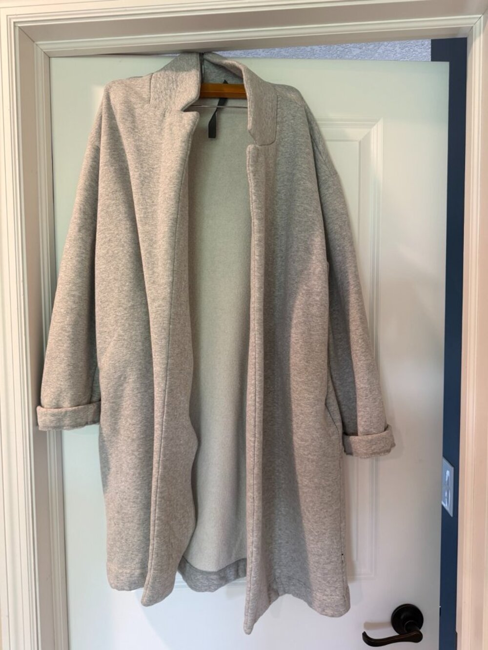 Vuori XS/S Longline Open Front Cardigan Coat Heather Gray Organic Cotton